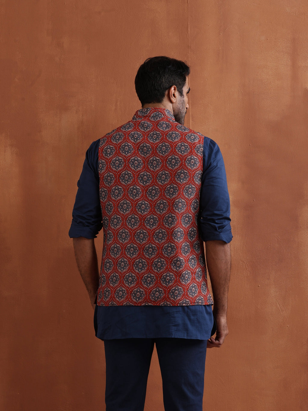 trueBrowns Men's Rust Printed Reversible Nehru Jacket | Grocsy
