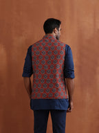 trueBrowns Men's Rust Printed Reversible Nehru Jacket | Grocsy