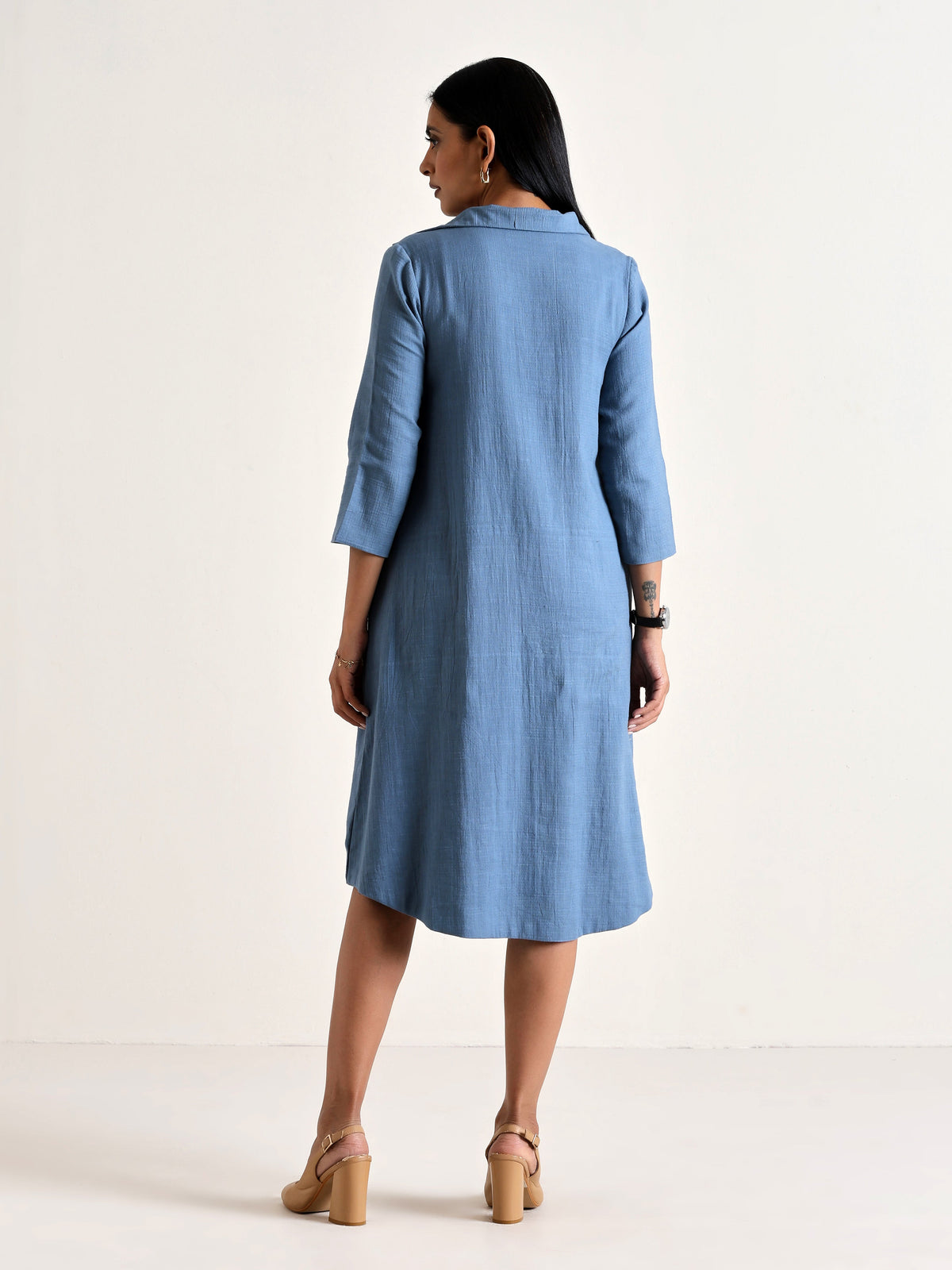 trueBrowns Light Blue Short Collared Dress | Grocsy