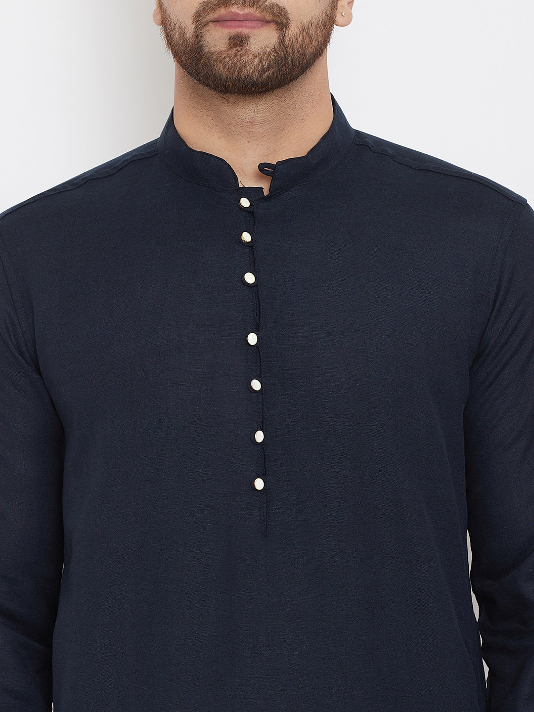 Even Apparels Blue Pure Cotton Kurta With Band Collar | Grocsy
