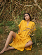 trueBrowns Mustard Cotton Dobby Oversized Dress | Grocsy
