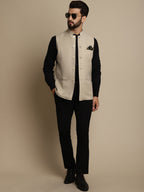 Even Apparels Men's Cream Mandarin Collar Waistcoat | Grocsy