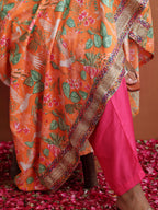 trueBrowns Orange Print Flared Anarkali Kurta Set | Grocsy