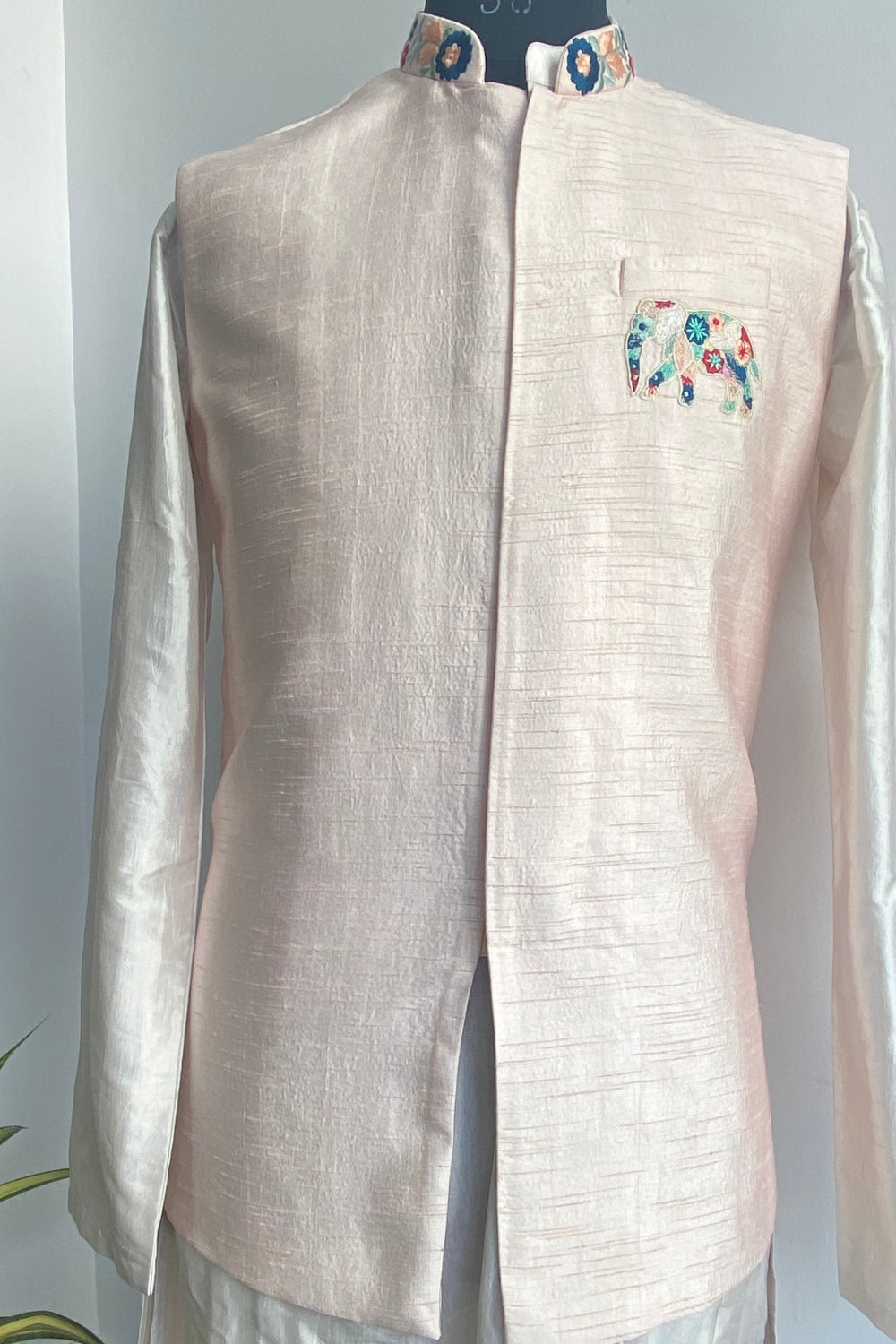 Peach Elephant Designer Men's Nehru Jacket by Hilo Design | Grocsy