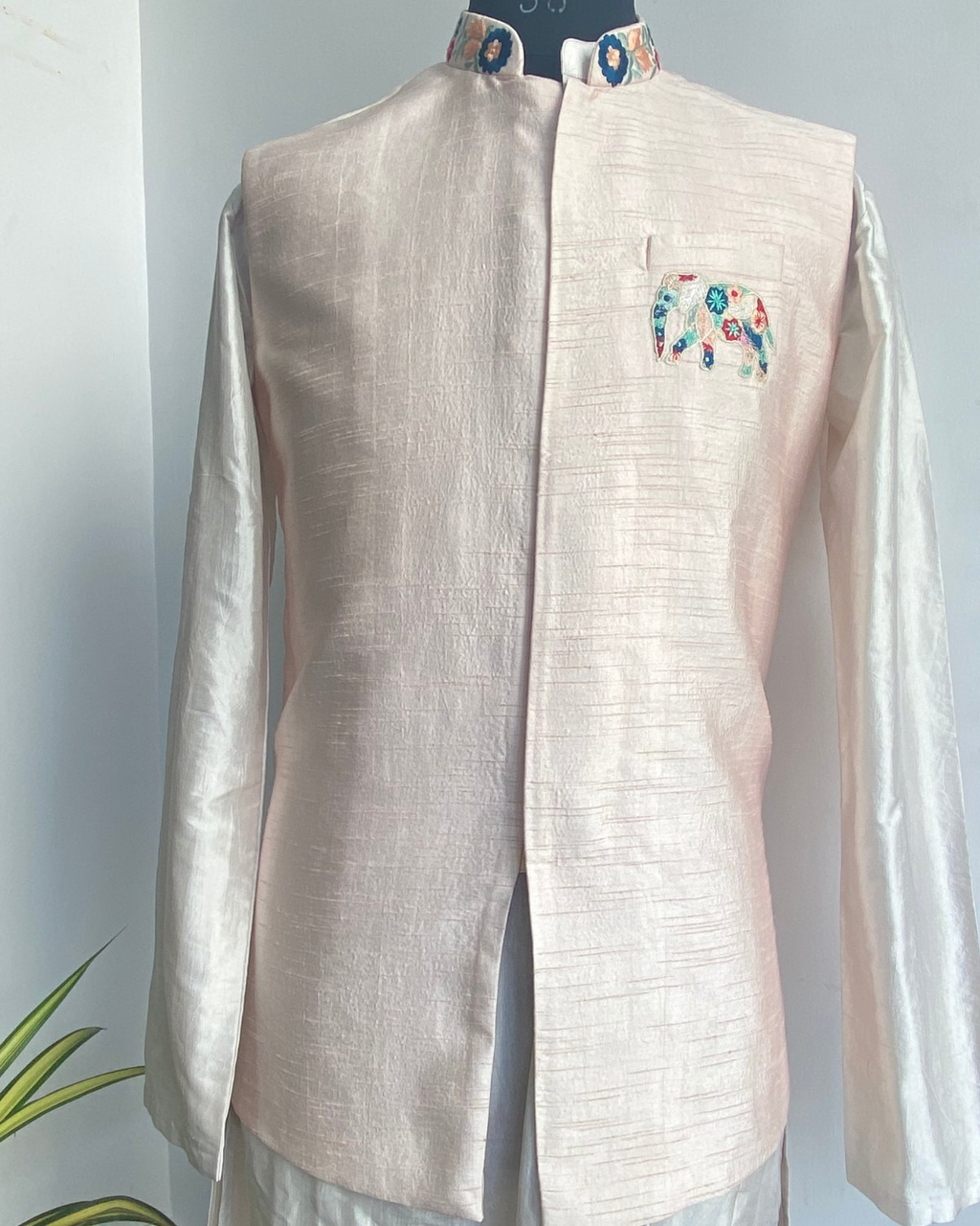 Peach Elephant Designer Men's Nehru Jacket by Hilo Design | Grocsy