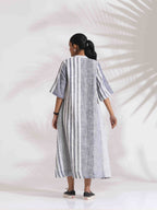 trueBrowns Off-White Cotton Multi Stripe Flared Dress | Grocsy