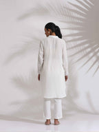 trueBrowns White Cotton Embroidered Kurta Co-ord Set | Grocsy