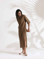trueBrowns Brown Slub Dress | Grocsy
