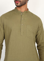 Fabmade Olive Root Linen Short Kurta | Grocsy