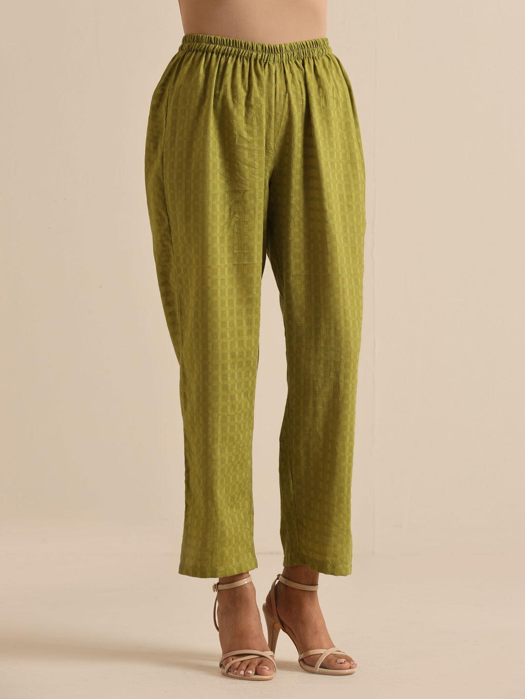 trueBrowns Fresh Green Dobby Puff Sleeve Kurta Pant Set | Grocsy