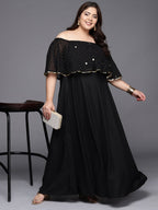 Ahalyaa Plus Size Off-Shoulder Maxi Ethnic Dress | Grocsy