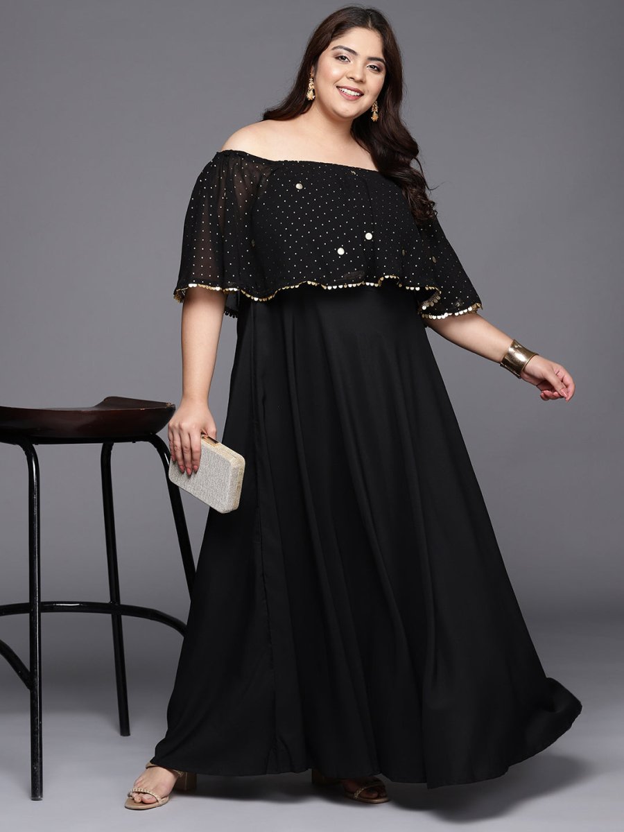 Ahalyaa Plus Size Off-Shoulder Maxi Ethnic Dress | Grocsy