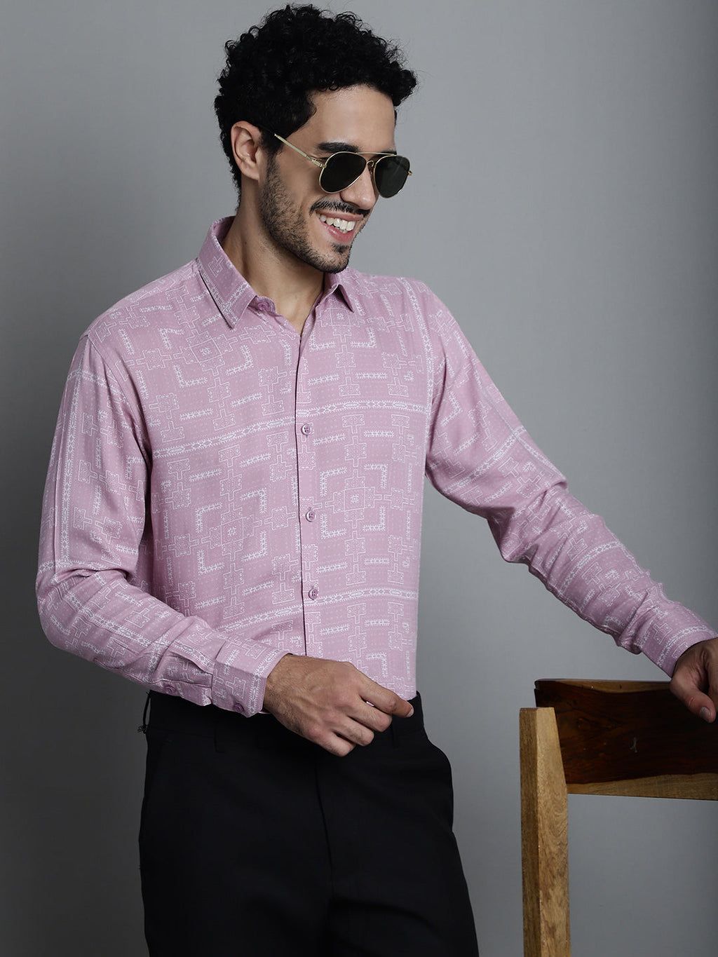Jainish Men's Geomatric Printed Formal Shirts - Magenta | Grocsy