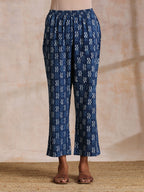 trueBrowns Indigo Dabu Floral Print Cotton Kurta Pant Set | Grocsy