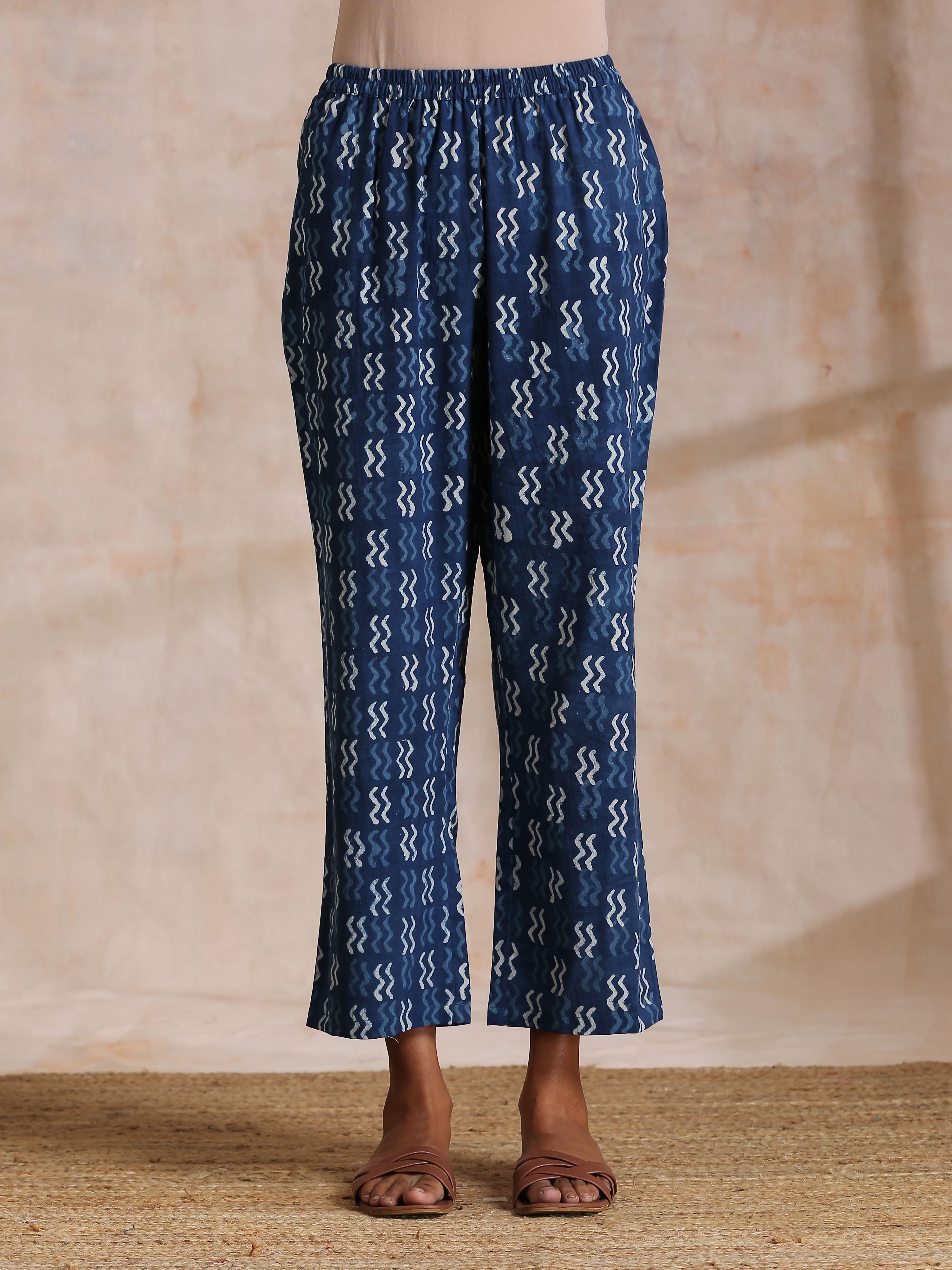 trueBrowns Indigo Dabu Floral Print Cotton Kurta Pant Set | Grocsy