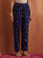 trueBrowns Blue Floral Print Flared Anarkali Kurta Co-ord Set | Grocsy