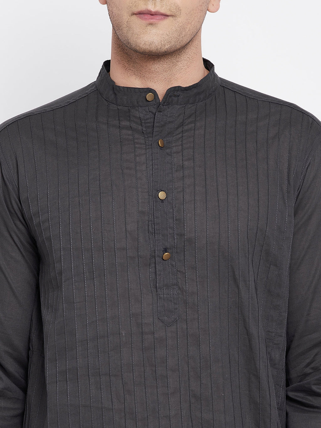 Even Apparels Grey Pure Cotton Kurta With Band Collar | Grocsy