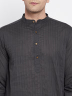 Even Apparels Grey Pure Cotton Kurta With Band Collar | Grocsy