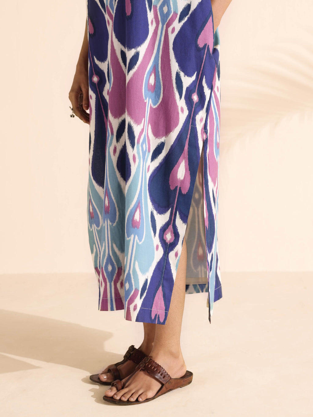 trueBrowns Blue Cotton Ikat Oversized Dress | Grocsy