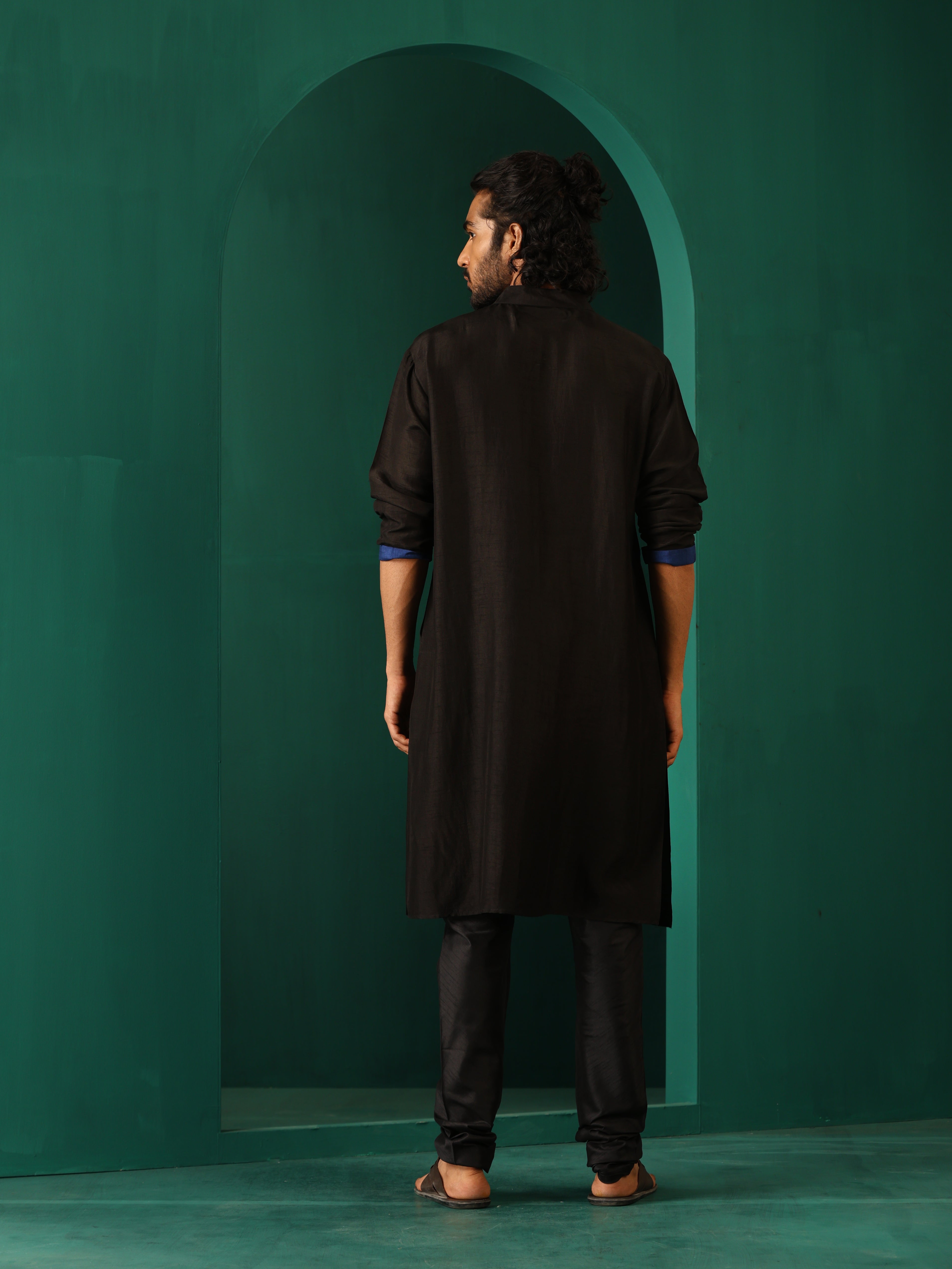 trueBrowns Men's Black Silk Long Kurta | Grocsy