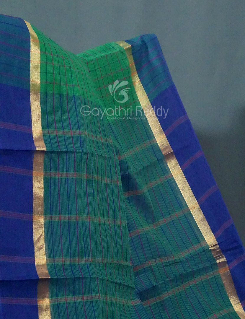 Rama Green With Checks Pure Mangalgiri Cotton Saree By Gayathri Reddy Designer Studio | Grocsy