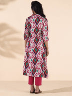trueBrowns Pink Cotton Ikat Flared Kurta Pant Set | Grocsy