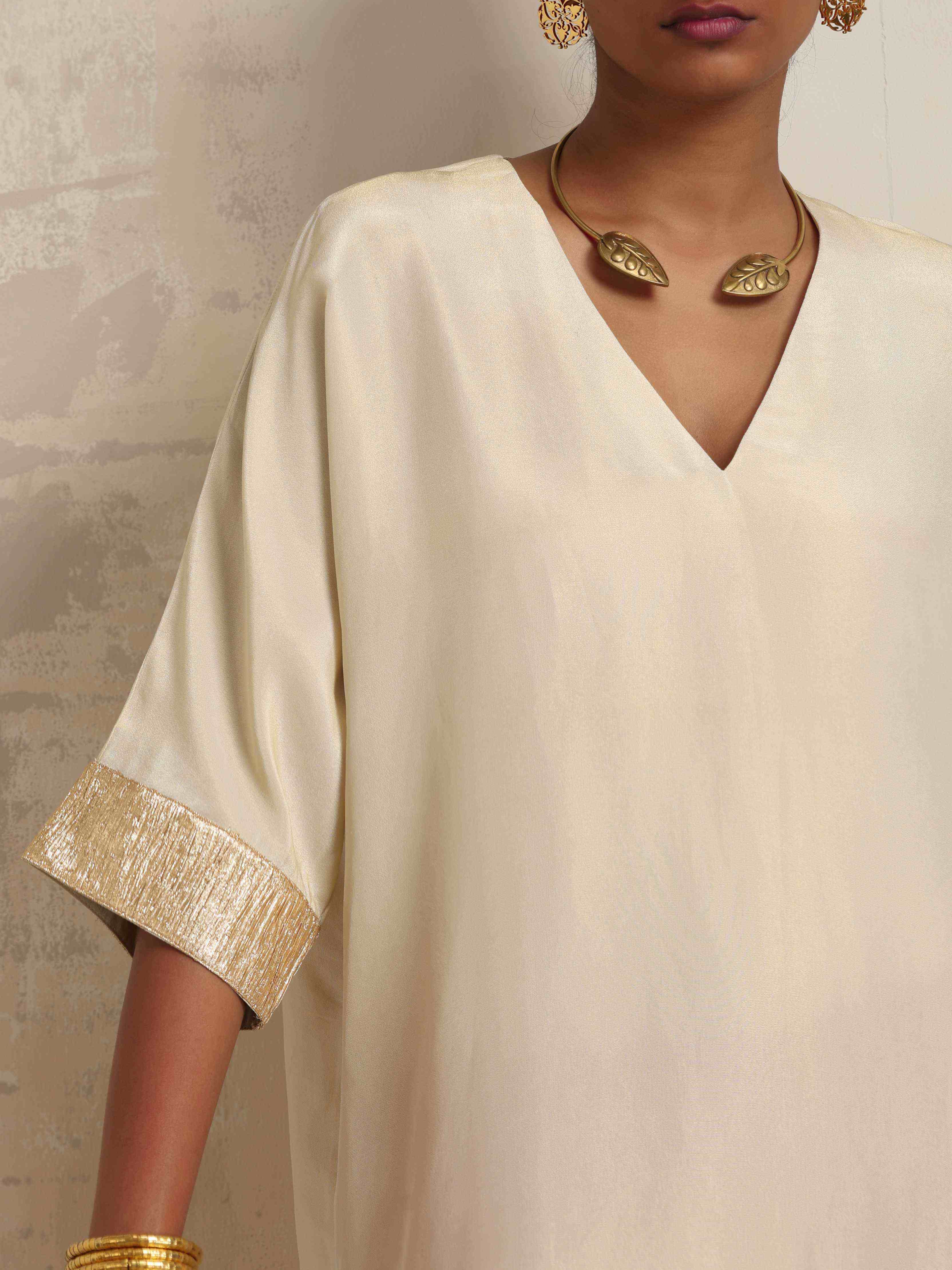 trueBrowns Ivory Tissue Kurta Co-ord Set | Grocsy