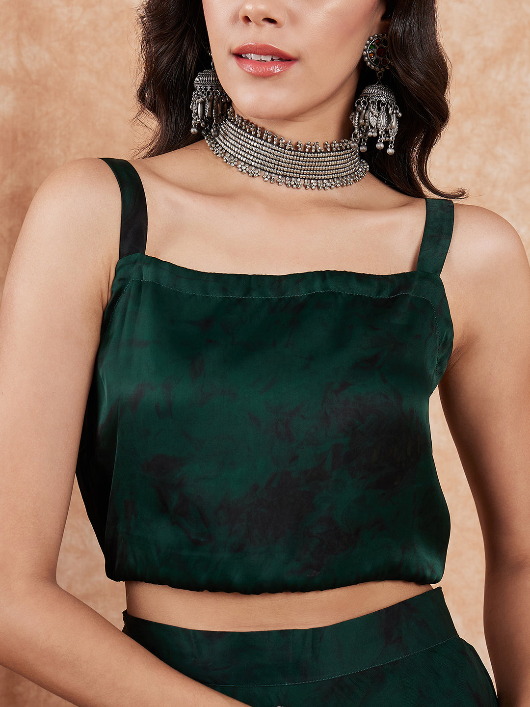 InWeave Women's Dark Green Black Gota Skirt Saree | Grocsy