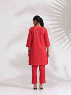 trueBrowns Red Cotton Print Kurta Co-ord Set | Grocsy