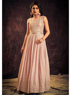 Myra Baby Pink Real Georgette Designer Gown Style Suit | Grocsy