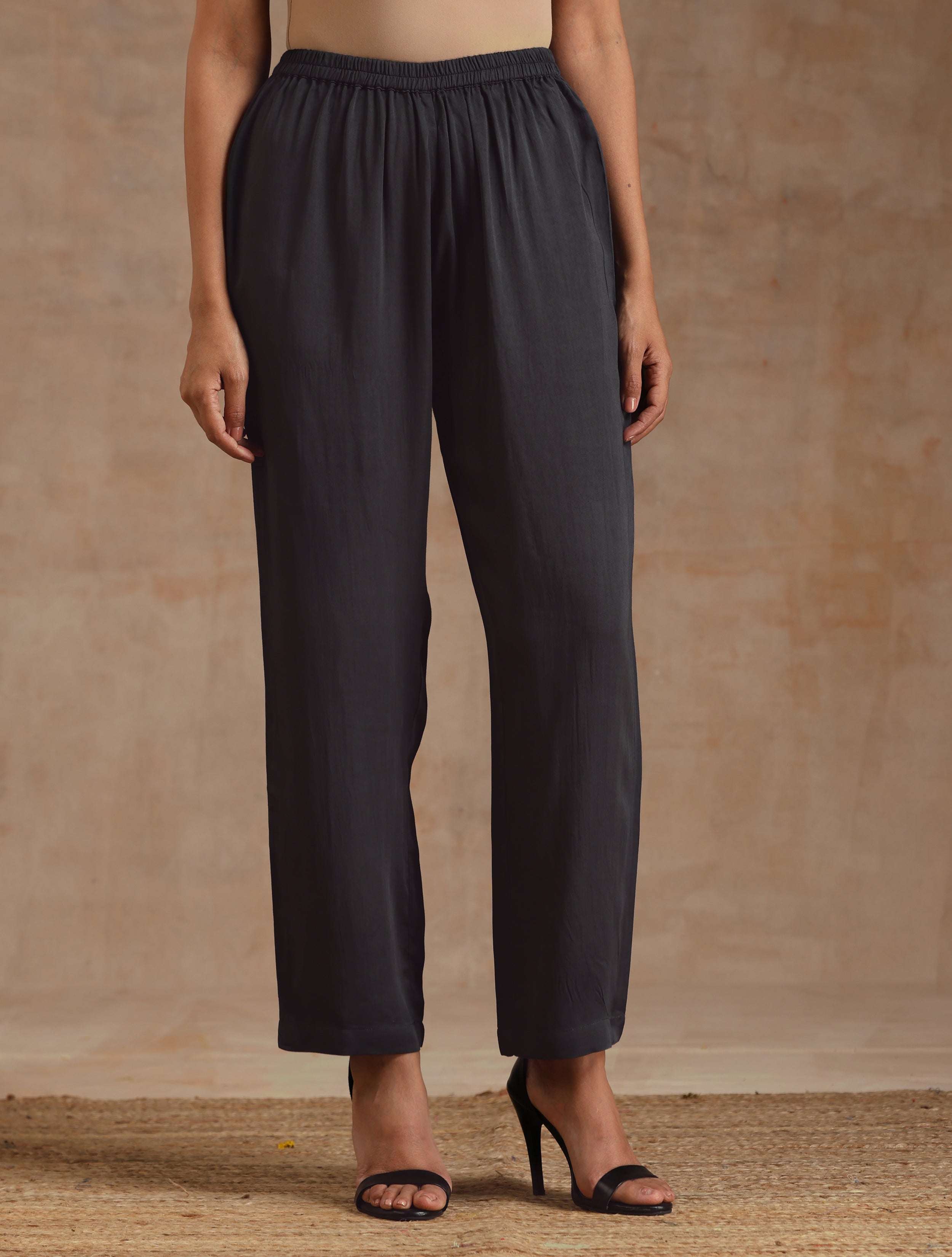 trueBrowns Grey Modal Satin High-Low Relax Kurta Set | Relove | Grocsy