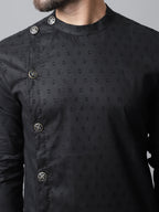 Even Apparels Black Pure Cotton Kurta With Band Collar | Grocsy