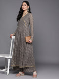 Ahalyaa Women Grey Floral Empire Kurta with Palazzos | Grocsy
