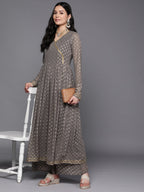 Ahalyaa Women Grey Floral Empire Kurta with Palazzos | Grocsy