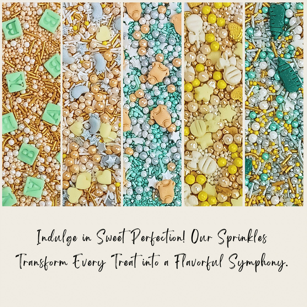 Confect Baby Shower Sprinkles | Mix Gold, Silver, Mint Green & Pearl Dragees Pack of 5 (BABY SHOWER -01) | Grocsy