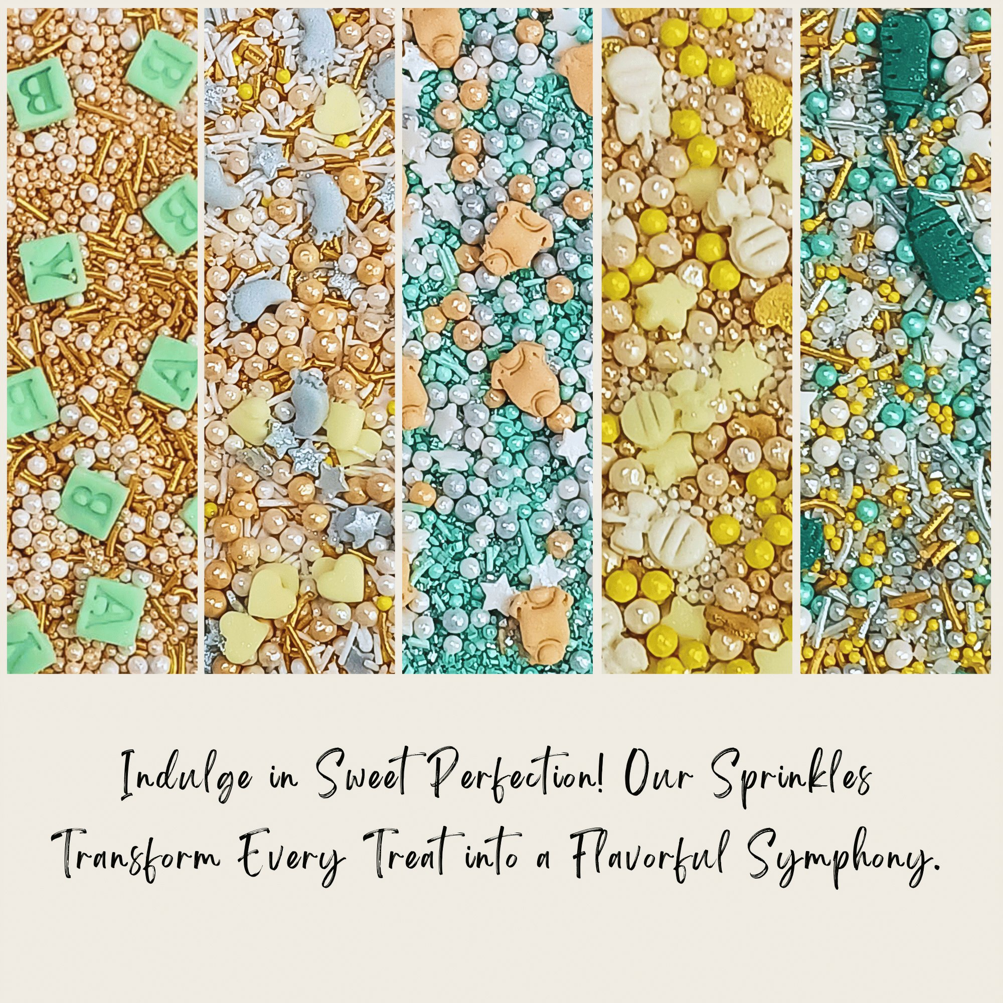 Confect Baby Shower Sprinkles | Mix Gold, Silver, Mint Green & Pearl Dragees Pack of 5 (BABY SHOWER -01) | Grocsy