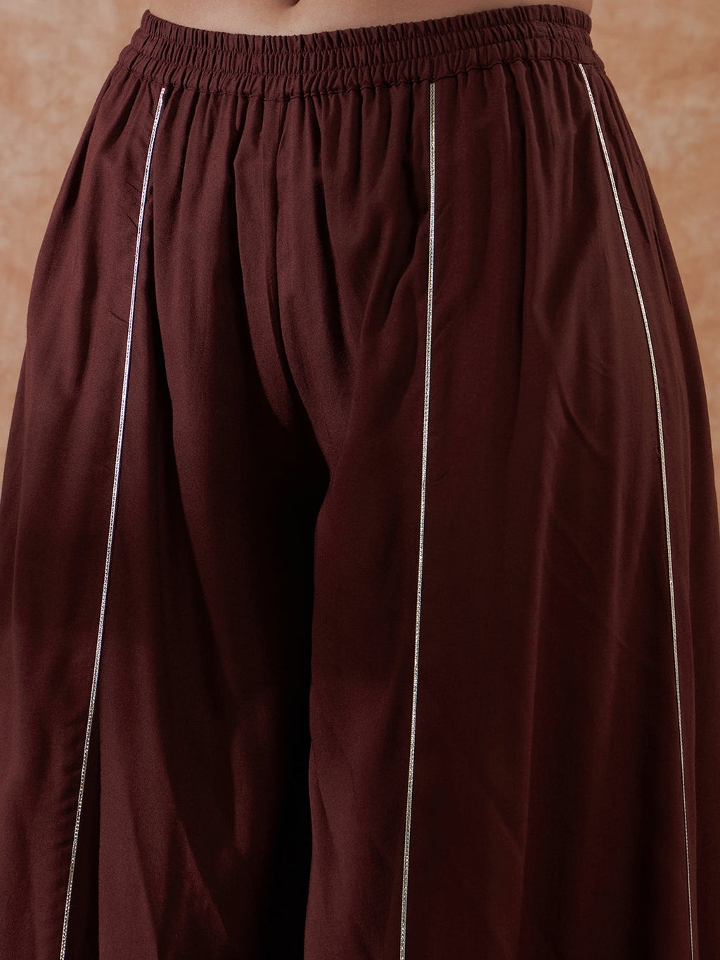 InWeave Women's Brown Gota Work Anarkali Kurta Set W Dupatta | Grocsy