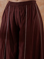 InWeave Women's Brown Gota Work Anarkali Kurta Set W Dupatta | Grocsy