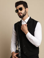 Even Apparels Men's Black Waistcoat with Notched Lapel | Grocsy