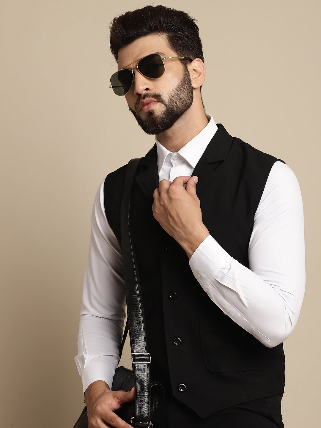 Even Apparels Men's Black Waistcoat with Notched Lapel | Grocsy