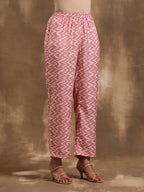 trueBrowns Light Mauve Zig-Zag Printed Silk Co-Ord Set | Grocsy