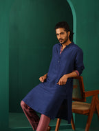 trueBrowns Men's Blue Silk Long Kurta | Grocsy