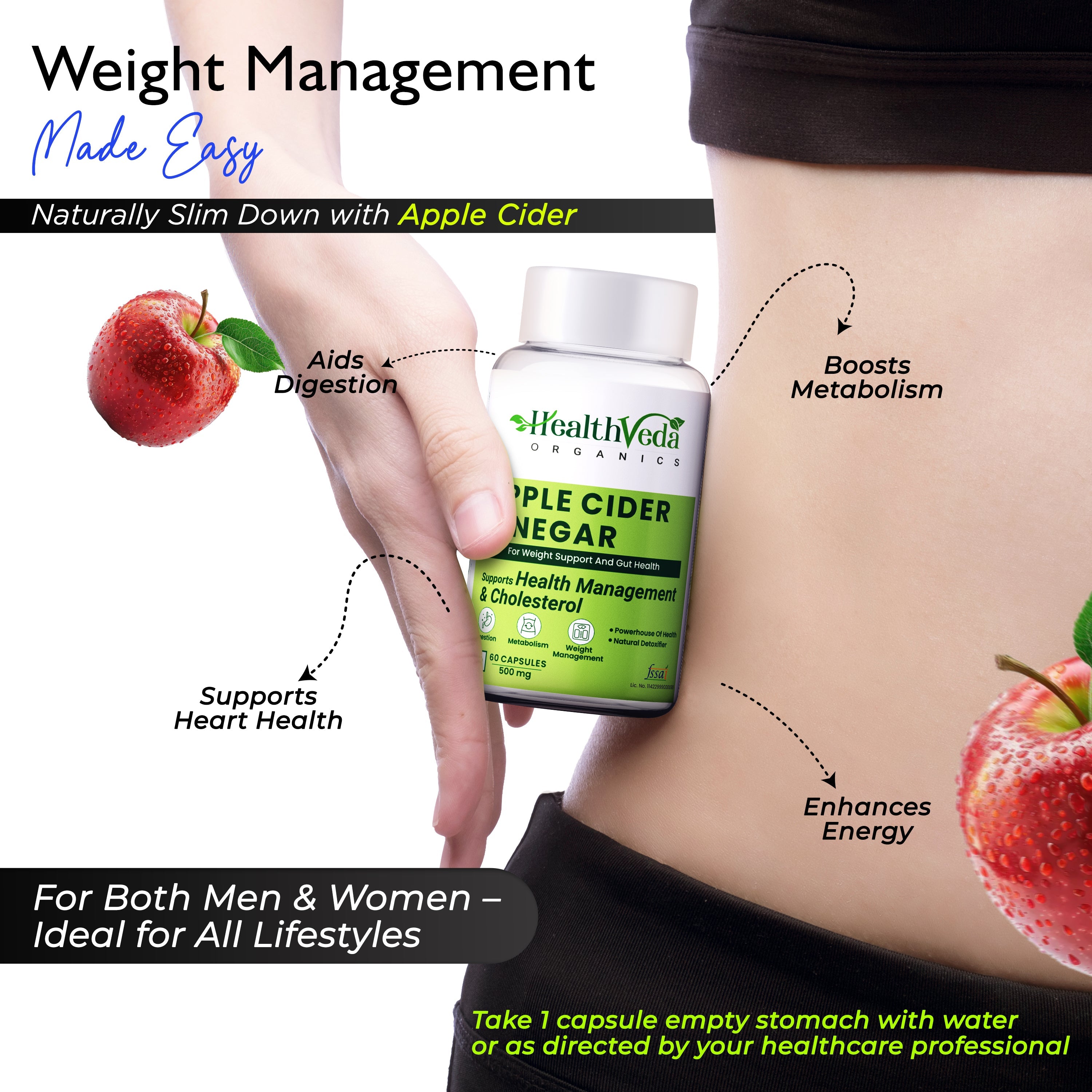 Health Veda Organics Apple Cider Vinegar Supplements Capsules | Grocsy