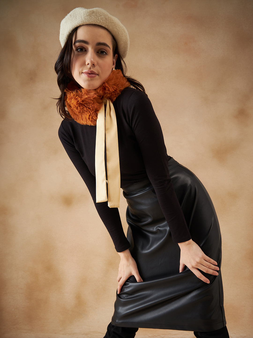 InWeave Women's Carrot Orange Fur Neckpiece | Grocsy