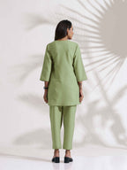 trueBrowns Green Slub Pleated Co-ord Set | Grocsy
