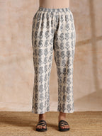 trueBrowns Grey Dabu Buta Print Cotton V-Square Neck Co-Ord Set | Grocsy
