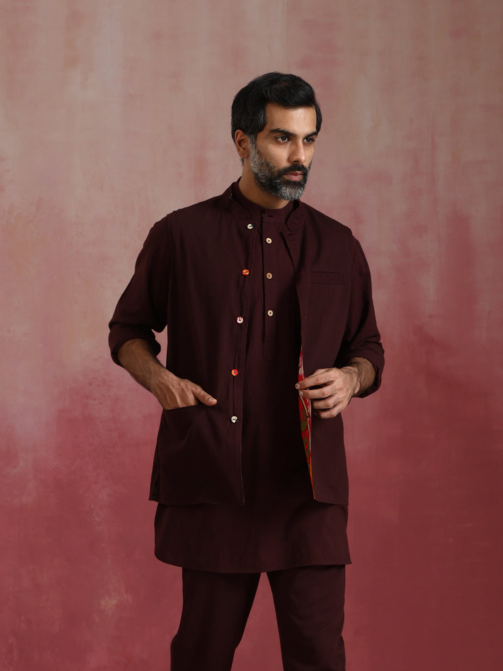 trueBrowns Men's Cola Ikat Print Cotton Reversible Nehru Jacket | Grocsy