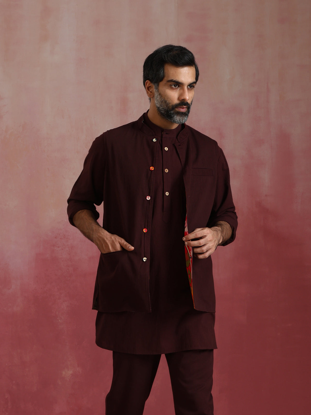 trueBrowns Men's Cola Ikat Print Cotton Reversible Nehru Jacket | Grocsy