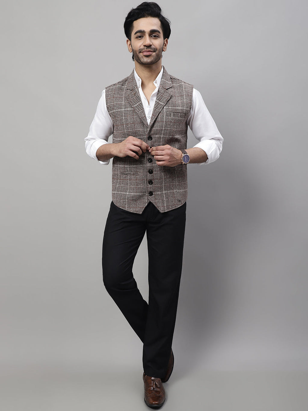 Even Apparels Men's Brown Pure Wool Nehru Jacket | Grocsy