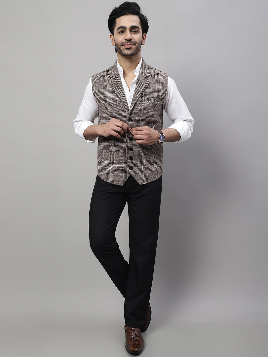 Even Apparels Men's Brown Pure Wool Nehru Jacket | Grocsy